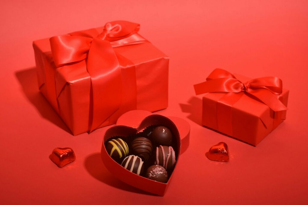 a group of red and gold objects