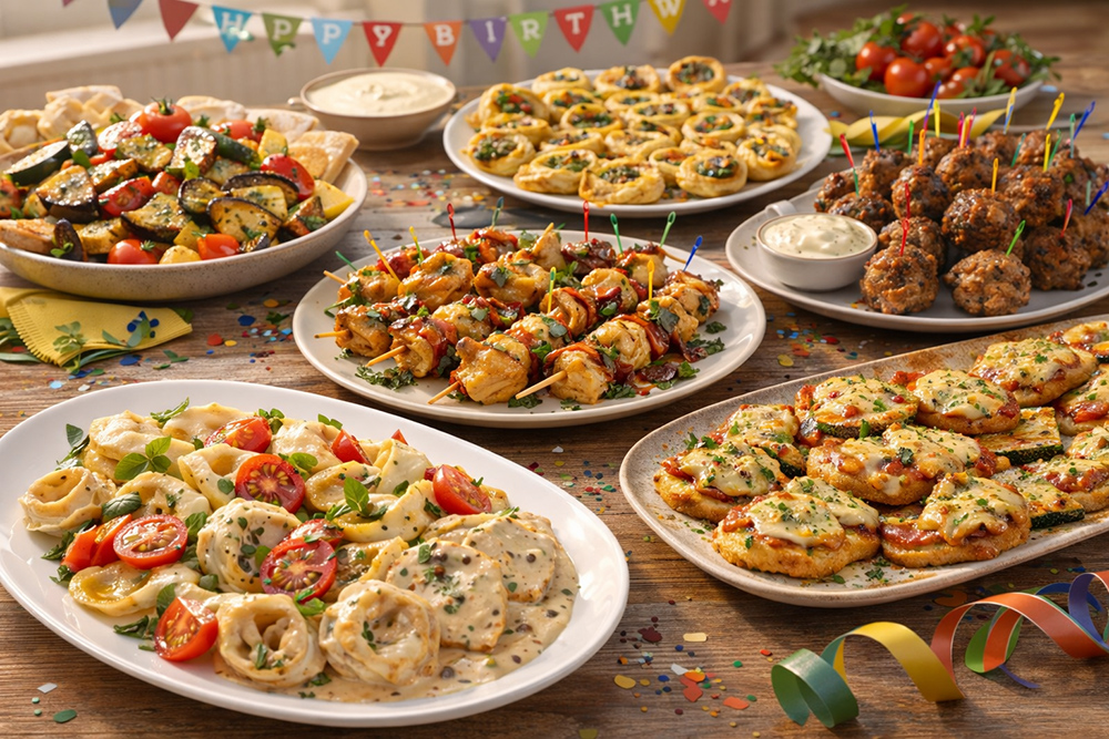 Klassische Gerichte für das Geburtstagsbuffet