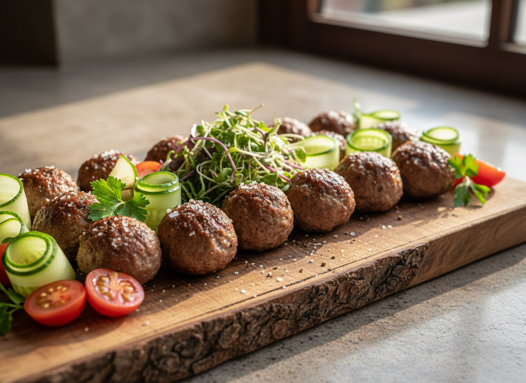 Geburtstagsbuffet: Mini-Frikadellen auf Holzbrett | ArtofGifts.com
