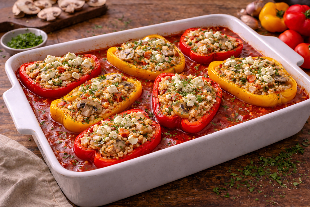 Sommerrezepte_Paprikaschoten mit Feta und Pilzen