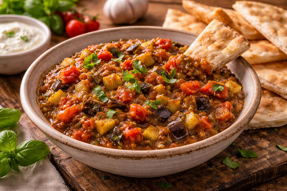 Sommerrezepte: Gemüsedip mit Fladenbrot