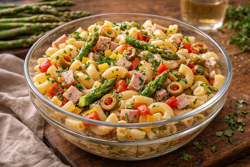 Nudelrezepte_Nudelsalat mit Spargel und Schinken