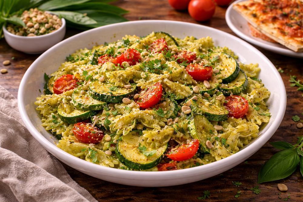 Vegetarische Rezepte: Nudelpfanne mit Bärlauchpesto