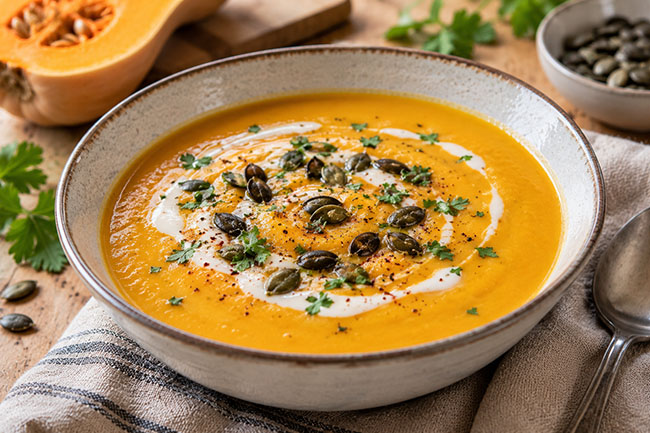 Herbstrezepte: Butternut-Rezept Suppe mit Curry und Kokosmilch