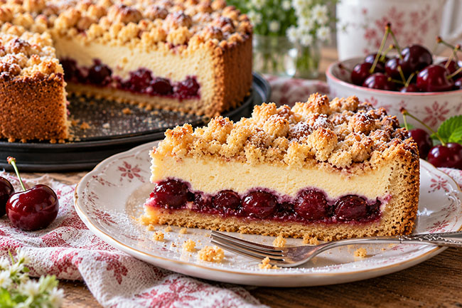 Kuchenrezepte: Kirsch-Käsekuchen mit Streuseln