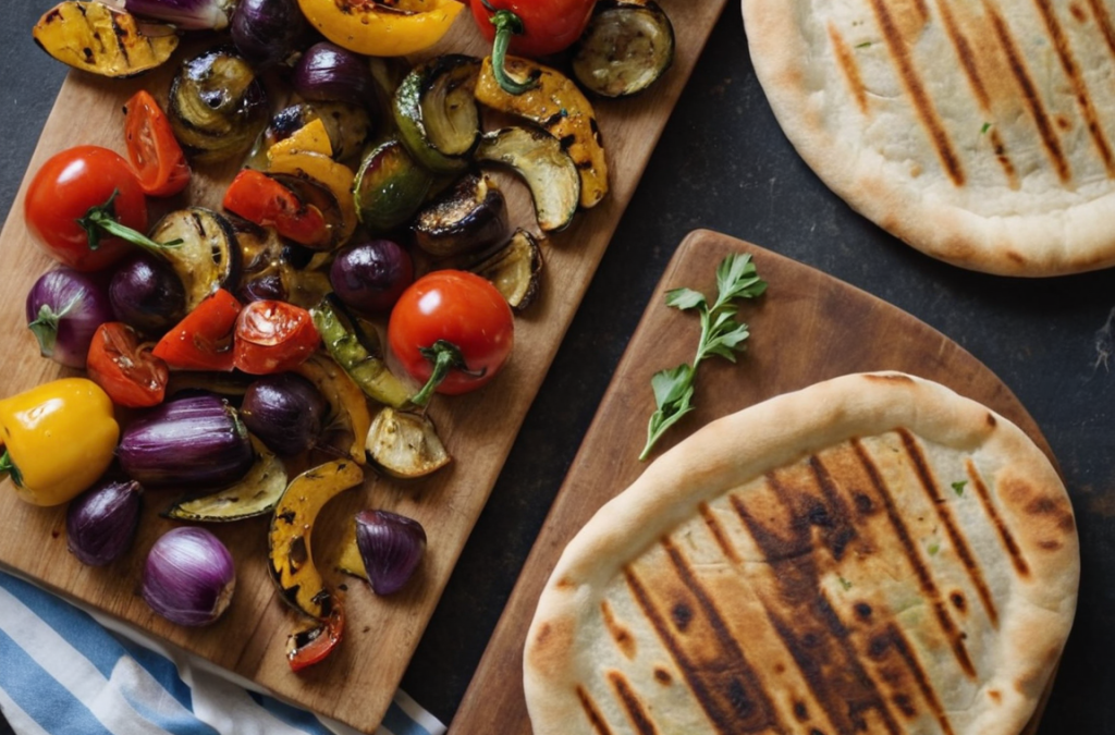 Gegrilltes Gemüse mit Fladenbrot